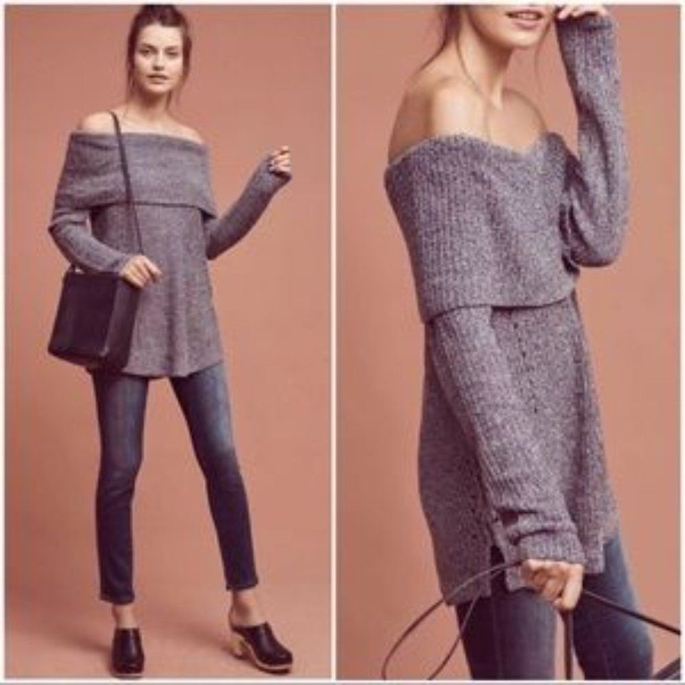 Moth Anthropologie Lucerne Chenille oversized off shoulder gray sweater small